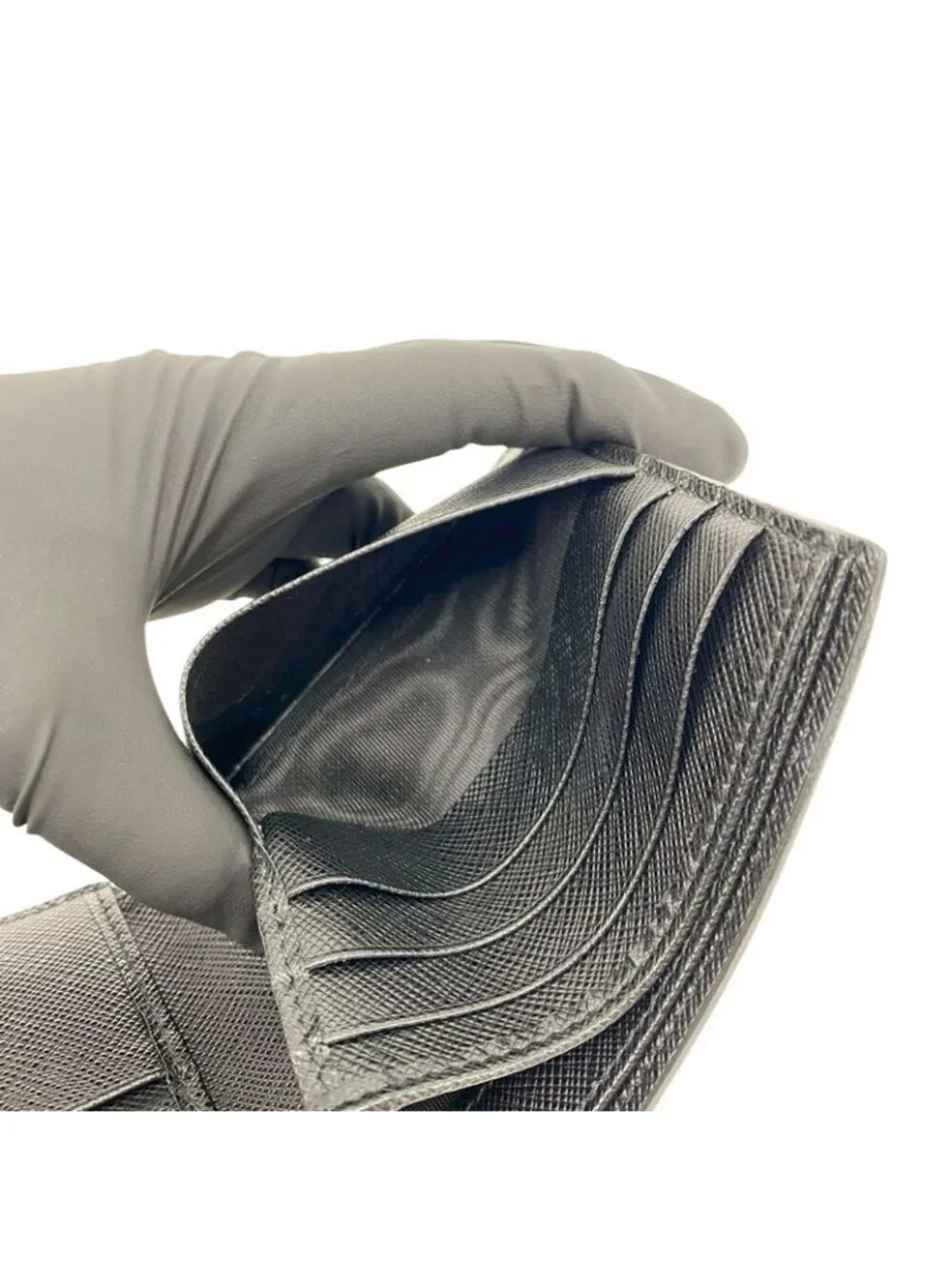 Prada Logo Saffiano Croco Embossed Leather Bifold Wallet Black - Picture 9 of 10